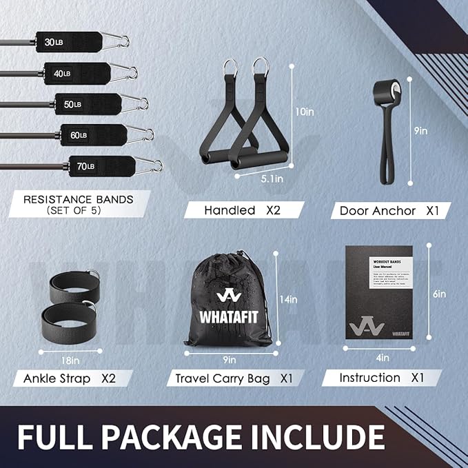 WHATAFIT Resistance Bands, Exercise Bands，Resistance Bands for Working Out, Work Out Bands with Handles for Men and Women Fitness, Strength Training Home Gym Equipment-GravixFit