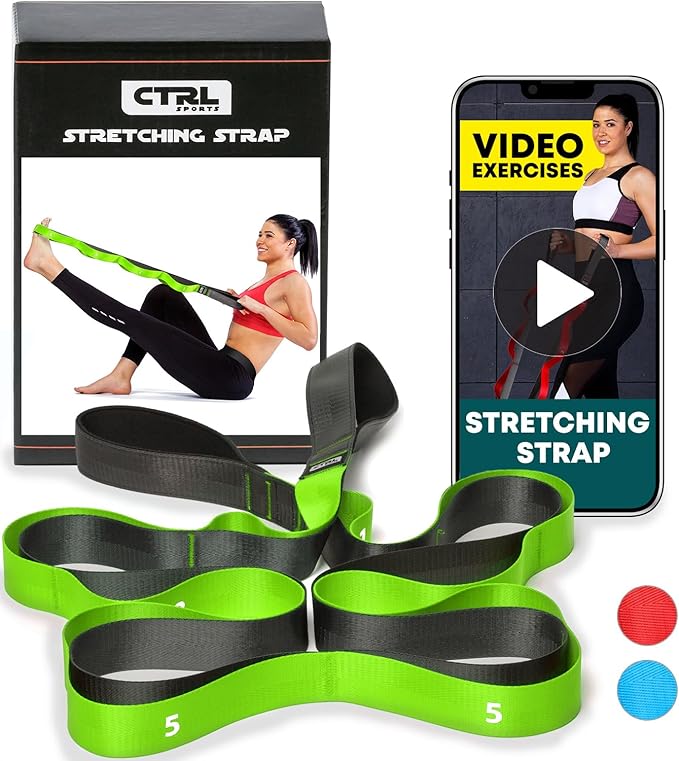 Stretching Strap with Loops - Non Elastic Stretch Band for Physical Therapy, Yoga Strap for Stretching Equipment, Stretch Bands for Exercise and Flexibility - Fascia, Hamstring & Leg Stretcher Belt-GravixFit