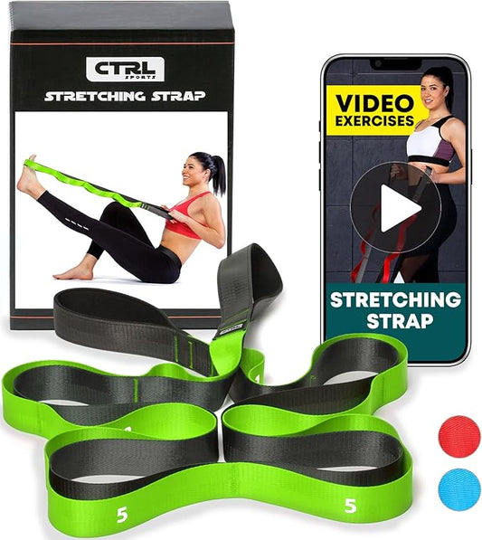 Stretching Strap with Loops - Non Elastic Stretch Band for Physical Therapy, Yoga Strap for Stretching Equipment, Stretch Bands for Exercise and Flexibility - Fascia, Hamstring & Leg Stretcher Belt-GravixFit
