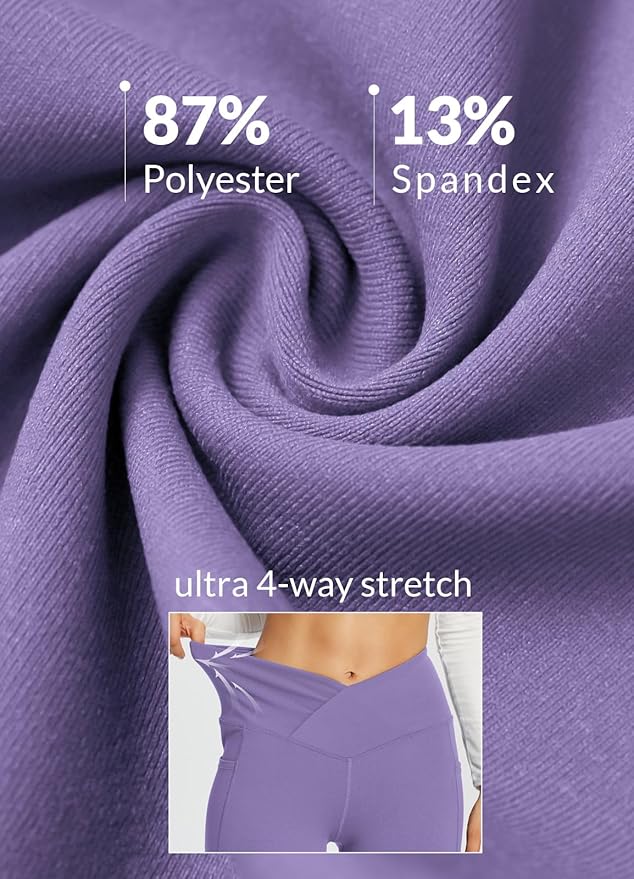 baleaf Women's V Crossover Flare Leggings with Pockets Yoga Pants High Waist Casual Workout Gym Bell Bottom Leggings-GravixFit