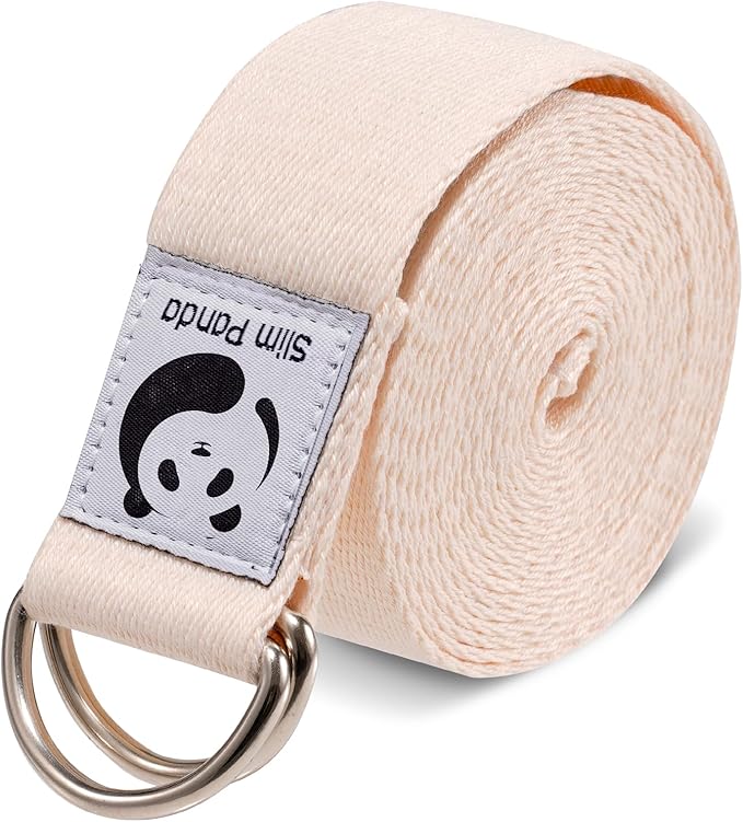 Slim Panda Yoga Strap for Stretching,Cotton Yoga Strap with Adjustable D-Ring Buckle,Non-Elastic Yoga Belt for Pilates,Gym Workouts,Physical Therapy,Improve Flexibility-GravixFit