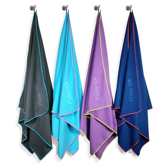 Flow Hydro Sport Towel - Microfiber Quick Dry Swimming Towels for Swim, Pool, Triathlon, and Other Water Sports in Medium, Large, Extra Large, and Hooded Sizes (Navy, Large (60" x 30"))-GravixFit