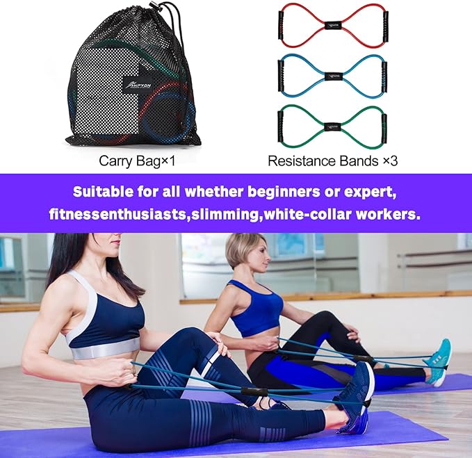 HPYGN Resistance Bands, Figure 8 Exercise Bands for Women Men, 8 Shaped Resistance Bands for Arms, Chest Expander, Yoga Gym Fitness Pulling Rope 8 Word Elastic for Exercise Muscle Training Tubing-GravixFit