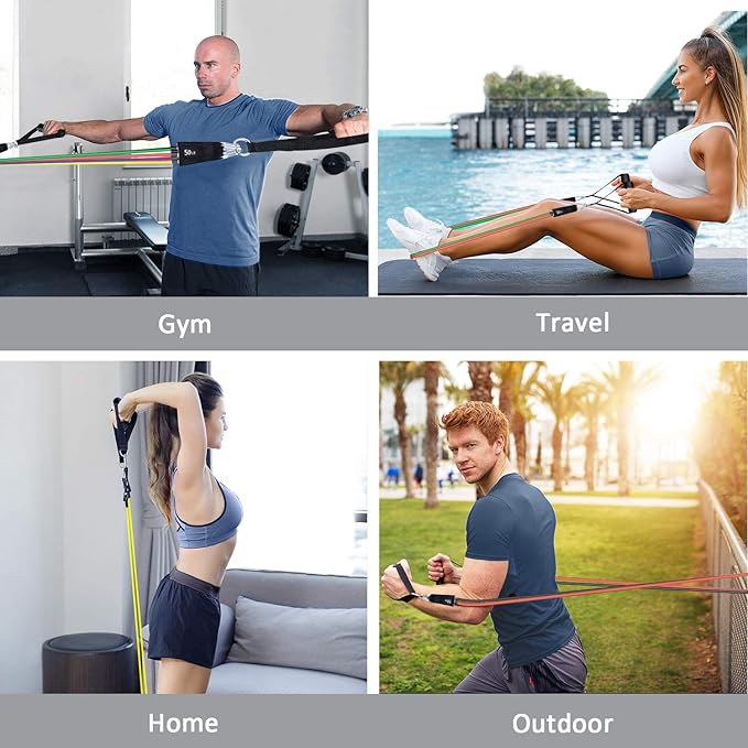 Resistance Bands, Simmgud Exercise Bands Set with Handles, Work Out Bands with Door Anchor, Ankle Straps for Strength Training, Physical Therapy, Home Gym for Men and Women, Yoga, Pilates 150 LBS-GravixFit