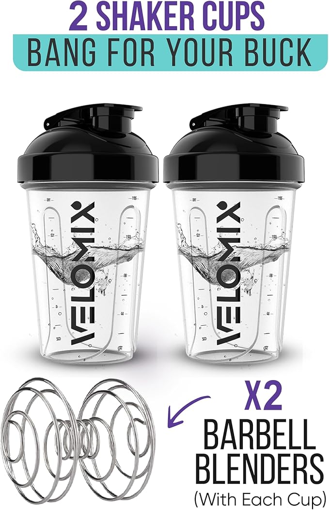 '-2 Pack- 20 oz Protein Shaker Bottles for Protein Mixes - 2x Wire Whisk, Leak Proof Shaker Cups for Protein Shakes and Pre Workout, Protein Shaker Bottle Pack, Protein Mixer Cup (Clear Prime)-GravixFit