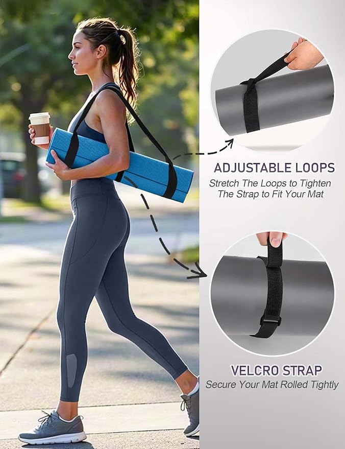 MRZZATA Yoga Mat Carrier Strap Long - Adjustable Thick and Wide Strap for Carrying Mat or Stretching, Black-GravixFit