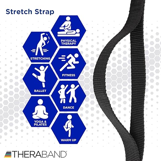 THERABAND Stretch Strap with Loops to Increase Flexibility, Dynamic Stretching Tool for Athletes Including Dancers, Cheerleaders, Gymnasts, Runners, Pilates and Yoga Elastic Stretch Out Band-GravixFit