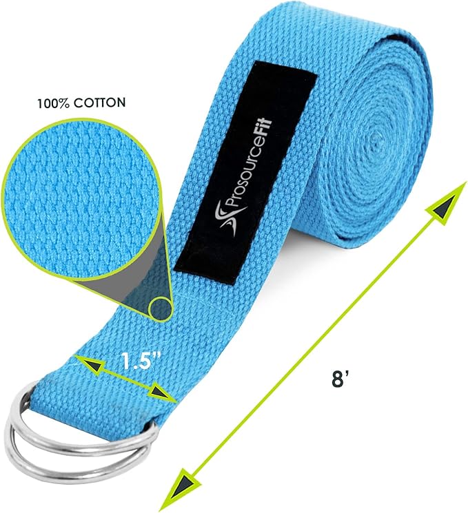 ProsourceFit Metal D-Ring Yoga Strap 8’ Durable Cotton for Stretching and Flexibility-GravixFit