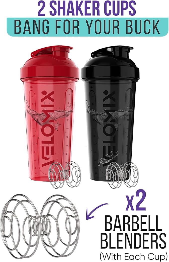'-2 Pack- 28 oz Protein Shaker Bottles for Protein Mixes - 2x Wire Whisk | Leak Proof Shaker Cups for Protein Shakes | Protein Shaker Bottle Pack | Shakers for Protein Shakes - Black&Red-GravixFit