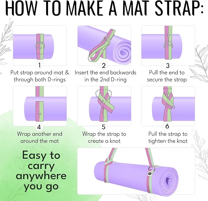 TECEUM Yoga Strap & Mat Strap – 2 IN 1 – Cotton – 6 ft 8 ft 10 ft (30+ colors) – Adjustable Non-Slip Belt for Yoga, Pilates, Stretching, Physical Therapy, Fitness & Home Workout – For Carrying Mats-GravixFit