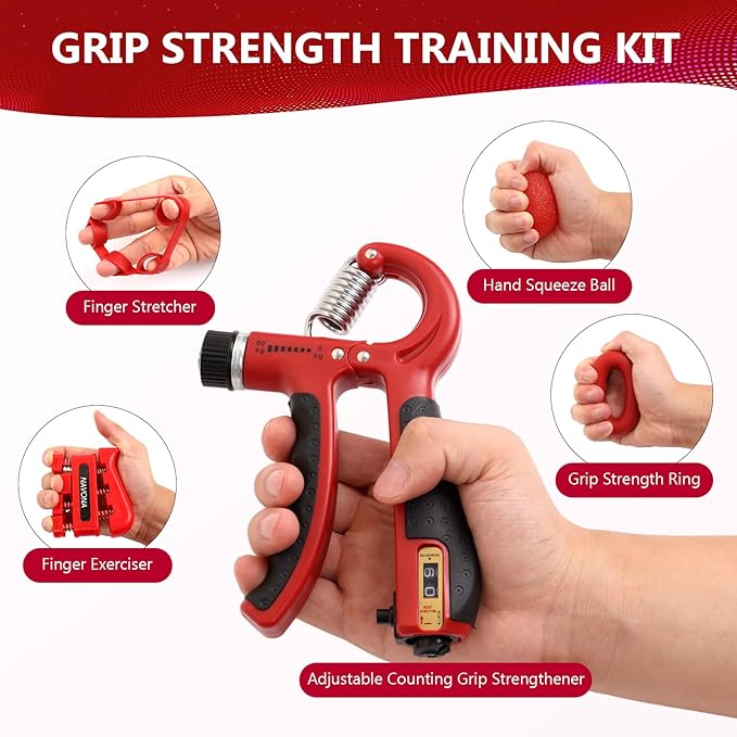 11PCS Grip Strength Trainer Kits, Hand Gripper Strengthener, Forearm Strengthener, Finger Strengthener, Finger Exerciser, Hand Exerciser, Stress Relief Ball, Grip Ring, for Muscle Building, Recover Hand Injury-GravixFit