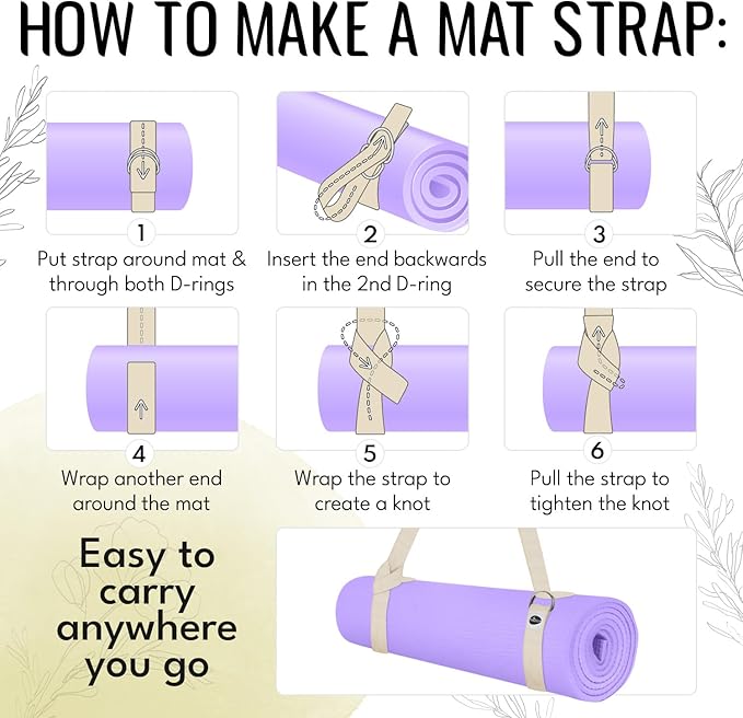 TECEUM Yoga Strap & Mat Strap – 2 IN 1 – Cotton – 6 ft 8 ft 10 ft (30+ colors) – Adjustable Non-Slip Belt for Yoga, Pilates, Stretching, Physical Therapy, Fitness & Home Workout – For Carrying Mats-GravixFit