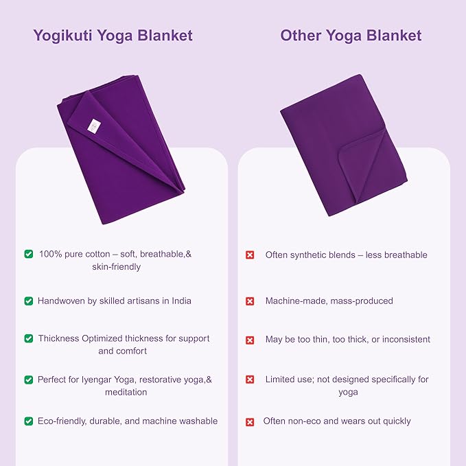 Yogikuti Iyengar Cotton Yoga Blanket Set of One – Thick Handwoven Yoga Blankets for Restorative Yoga, Meditation & Pranayama – Premium Cotton Yoga Blanket for Support & Comfort in Pranayama (Purple)-GravixFit