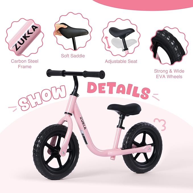 12 inch Toddler Balance Bike Adjustable Handlebar & Seat Anti-Slip Grip Suitable for 2-5 Years Old with Footrest Lightweight for Tolddlers Boys Girls Multiple Colors to Choose-GravixFit