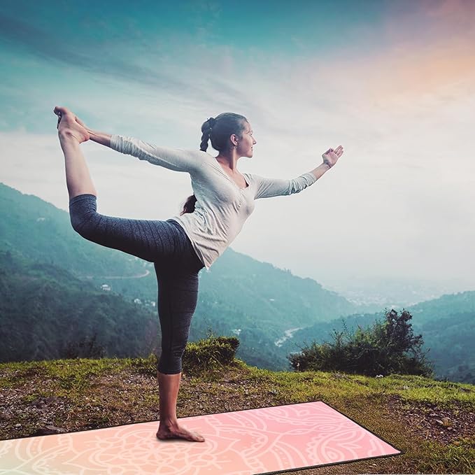 QiyI Yoga Mat Towel with Corner Pockets, Non Slip Sweat Absorbent Hot Yoga Towels, Soft Yoga Blankets with Travel Bag, Skidless Mat Cover for Workout, Gym, Fitness - 70"x26", Dreamy Pink Mandala-GravixFit