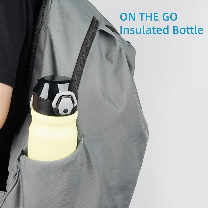 Insulated Water Bottle with Straw and Carry Loop,18 oz Stainless Steel Double Wall Vaccum Metal Water Flask with Leak-proof Lid,Lime-GravixFit