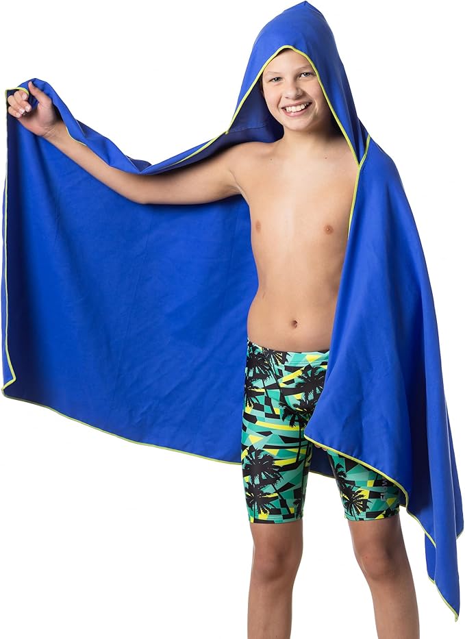 Flow Hydro Sport Towel - Microfiber Quick Dry Swimming Towels for Swim, Pool, Triathlon, and Other Water Sports in Medium, Large, Extra Large, and Hooded Sizes (Blue, Large w/Hood)-GravixFit