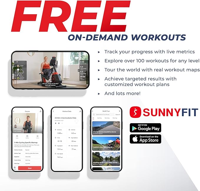 Sunny Health & Fitness Smart Recumbent Bike, Full-Body Home Training with Arm/Leg Exercisers, Indoor Cycling Workout Machine Plus Adjustable Seat & Bulit-in Pulse Sensors, Free SunnyFit App Connection-GravixFit