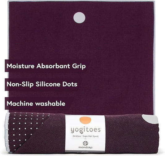 Manduka Yogitoes Yoga Towel – Rubber Grip Dots Non-Slip Bottom, Quick Dry Fitness Towel for Hot Yoga, Pilates, Exercise-GravixFit