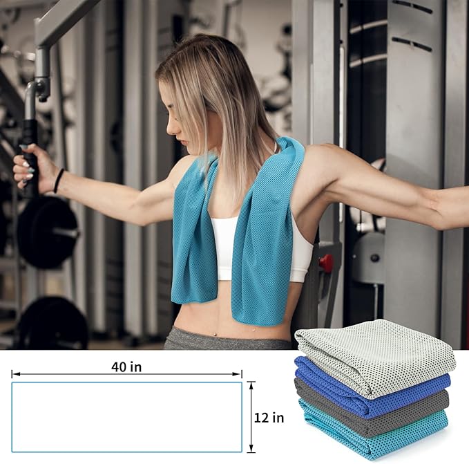 YESLIFE 4 Pack Cooling Towel 40"x12", Gym Towels for Men and Women, Soft Breathable Workout Towels for Yoga, Running, Sport, & More (Black, Dark Blue, Blue, Grey)-GravixFit