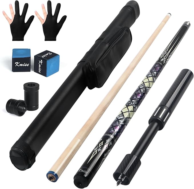 Kmise Professional Pool Cue Stick - 19 20 21oz Canadian Maple Cue Sticks, Low Deflection Shaft with Telescopic Carbon Fiber Extension, Pool Sticks for Aults, Billiard Cue Sticks with Leather Cue Case