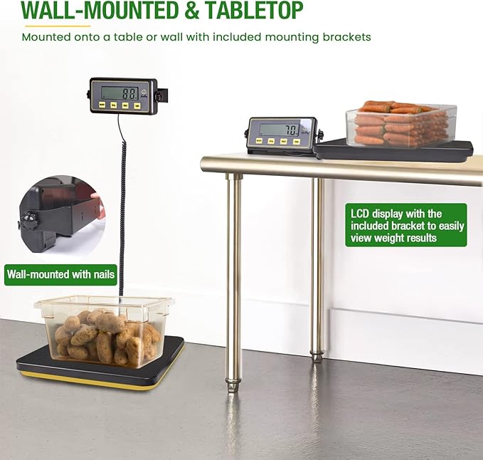 150lbs Commercial Scale Digital Receiving Scale with Anti-Slip Aluminum Platform, High Accuracy Food Scale with Hold/Tare/Auto-Off, Kitchen Scale with LCD Display for Restaurant/Cater-GravixFit
