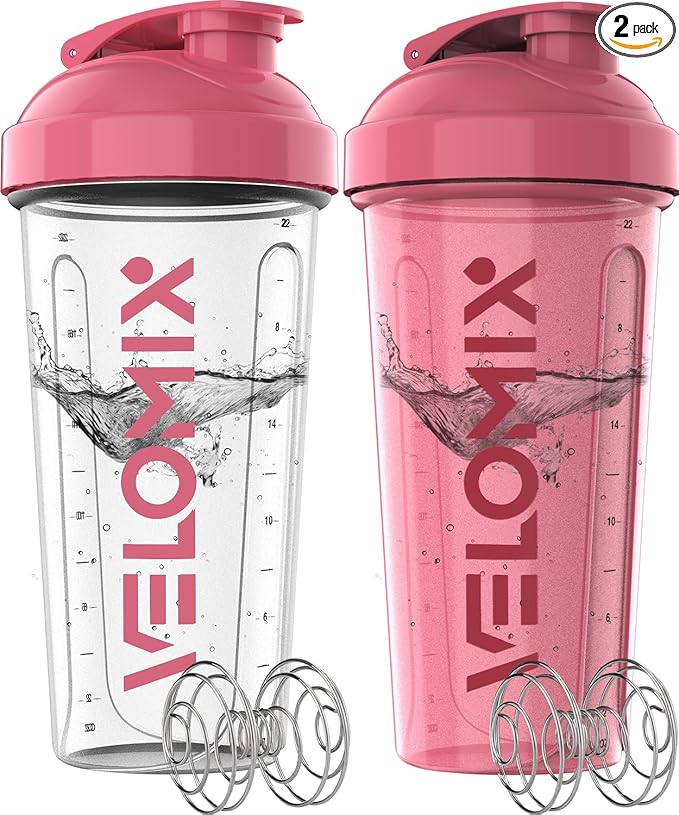 '-2 Pack- 28 oz Protein Shaker Bottles for Protein Mixes - 2x Wire Whisk | Leak Proof Shaker Cups for Protein Shakes | Protein Shaker Bottle Pack (Pink/Transparent)-GravixFit