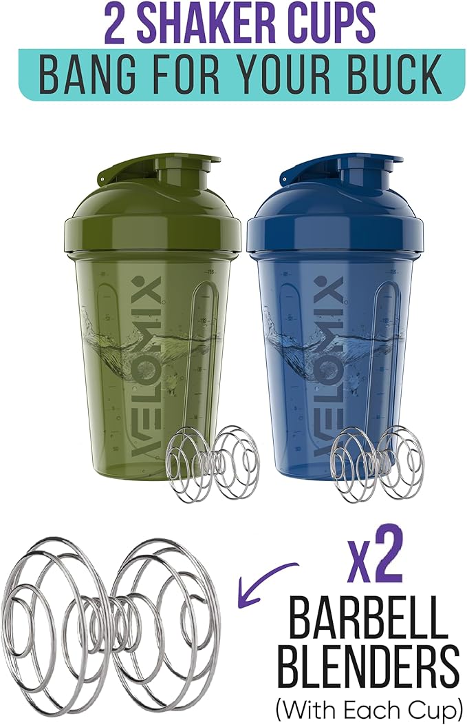 '-2 Pack- 20 oz Protein Shaker Bottles for Protein Mixes - 2x Wire Whisk | Leak Proof Shaker Cups for Protein Shakes and Pre Workout | Protein Shaker Bottle Pack-GravixFit