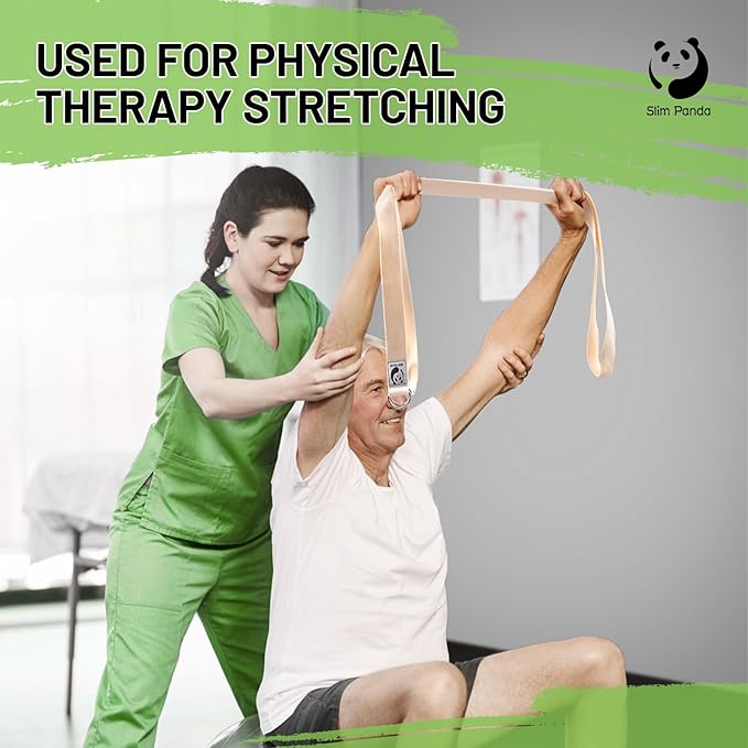 Slim Panda Yoga Strap for Stretching,Cotton Yoga Strap with Adjustable D-Ring Buckle,Non-Elastic Yoga Belt for Pilates,Gym Workouts,Physical Therapy,Improve Flexibility-GravixFit