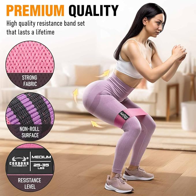 Fabric Resistance Bands for Working Out - Exercise Bands for Women and Men, Booty Bands for Legs and Glute, Yoga, Pilates, Rehab, Fitness and Home Workout-GravixFit