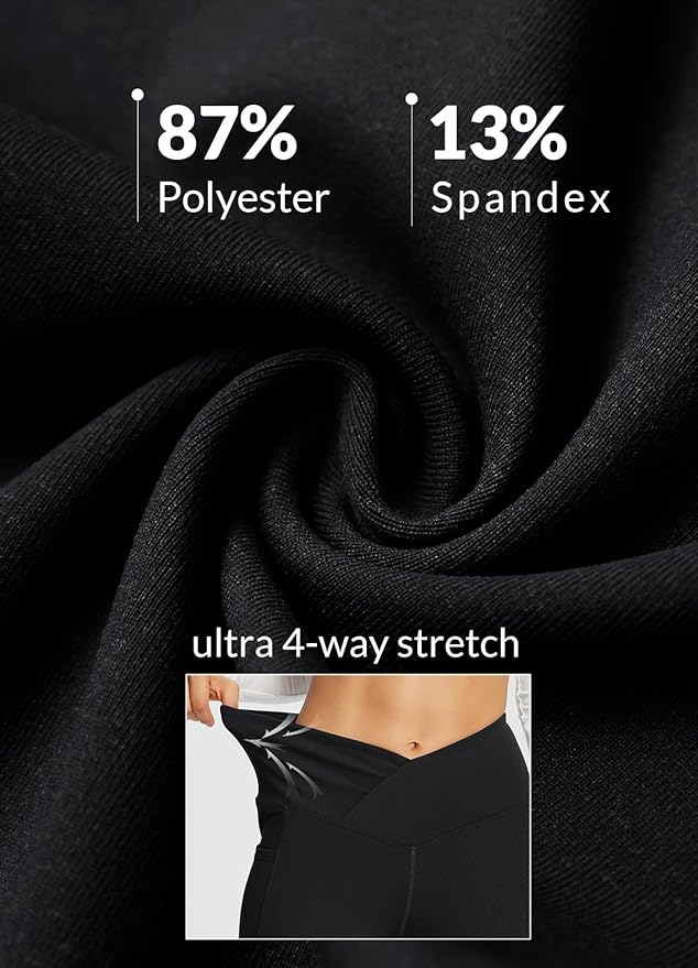 baleaf Women's V Crossover Flare Leggings with Pockets Yoga Pants High Waist Casual Workout Gym Bell Bottom Leggings-GravixFit