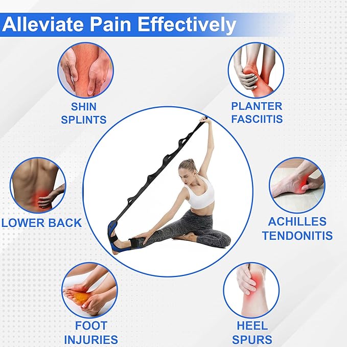 Stretch Strap with Loops for Foot and Calf - Ideal for Physical Therapy, Achilles Tendonitis Relief, and Plantar Fasciitis - Perfect for Yoga, Gymnastics, and Flexibility Training-GravixFit