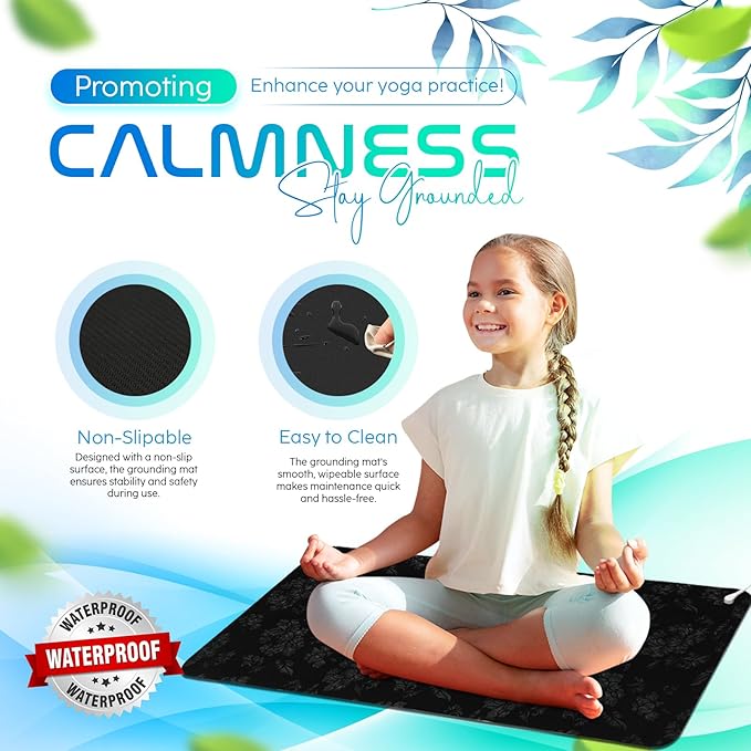 Grounding Mat for Feet, Chair & Yoga | Earthing Grounding Mat for Pain Anxiety Pain Relief, Inflammation | Spacious Grounding Pads for Sleep & Wellness | Includes Grounding Tester, Cable & Mat Tester-GravixFit
