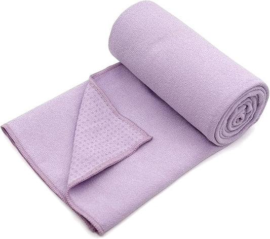Eunzel Yoga Towel,Hot Yoga Mat Towel with Grip Dots Sweat Absorbent Non-Slip for Hot Yoga, Pilates and Workout 24" x72", Taro Purple-GravixFit