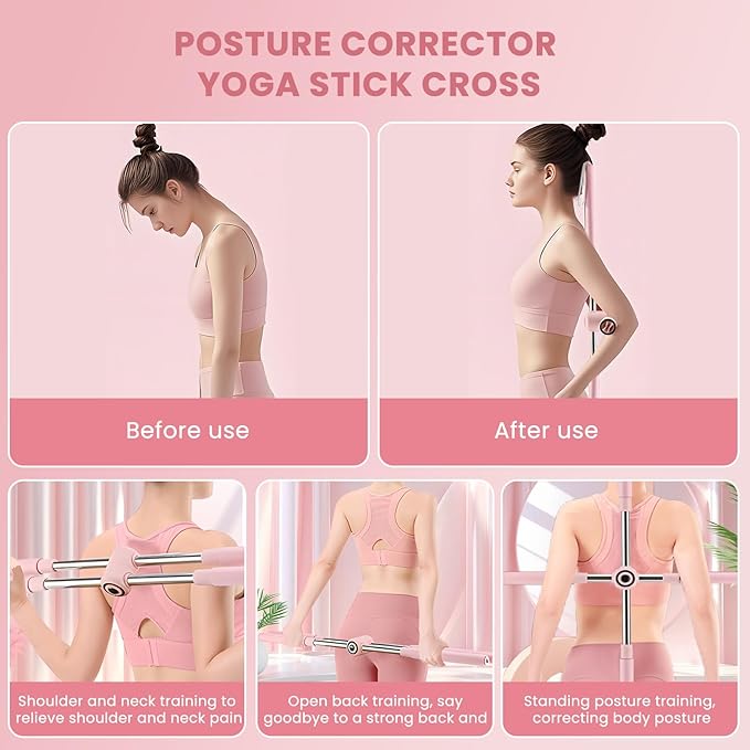 Yoga Stick, Posture Correction Stick for Women and Men, Relieve Back Pain, Upper and Lower Back Stretchers and Straighteners, 24.4-36.2 Inch Stretching Stick Neck Hump Corrector-GravixFit