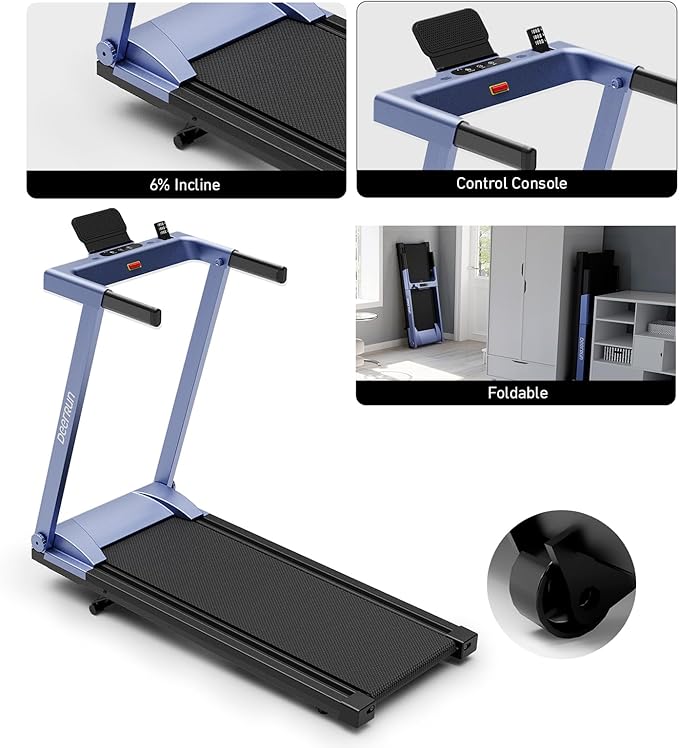 DeerRun Treadmills for Home with Incline and Handles, 3.5 HP Foldable Treadmill 350 LBS Weight Capacity for Small Spaces, Folding Running Machine with Smart APP-GravixFit