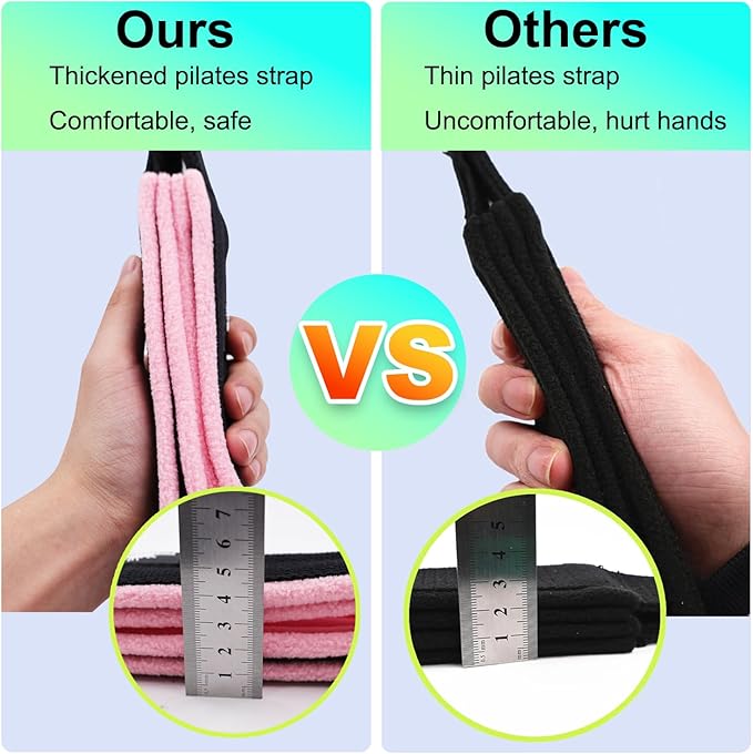 1 Pair Enhanced Pilates Double Loop Straps for Reformer, Thickened D-Ring Handle Straps, Yoga Exercise Accessories in 2 Lengths and Multicolor for Home Gym Workout-GravixFit