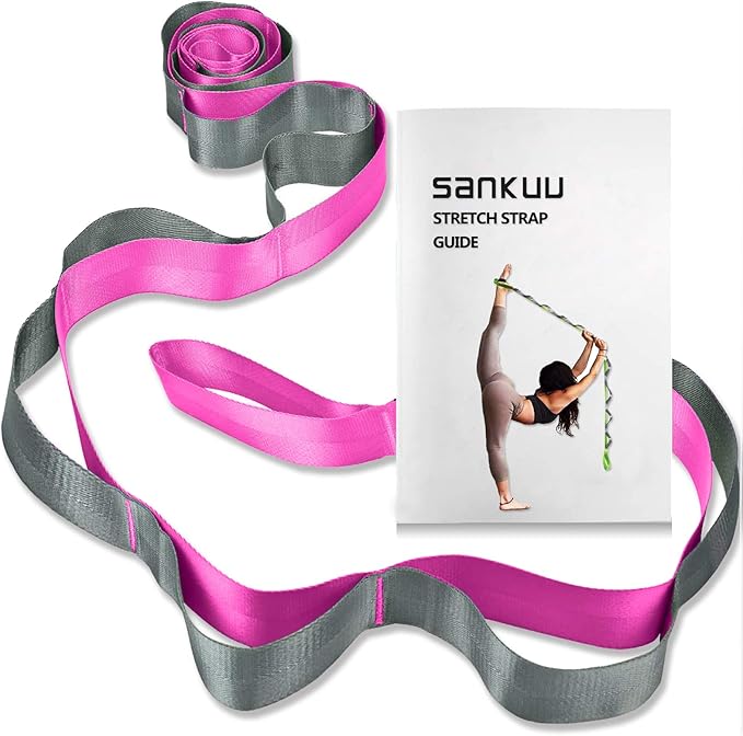 SANKUU Yoga Straps Stretching Strap with 12 Loops Workout Poster, Straps for Stretching Physical Therapy Equipment Long Stretch Out Bands for Exercise, Pilates and Gymnastics for Women Men-GravixFit