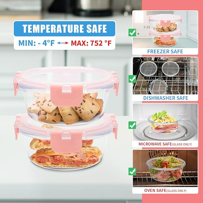 12 Pack 13oz Small Glass Food Storage Containers with Lids Airtight, Leak-Proof Round Meal Prep Containers Set, Freezer to Microwave Safe, Dishwasher Safe-GravixFit