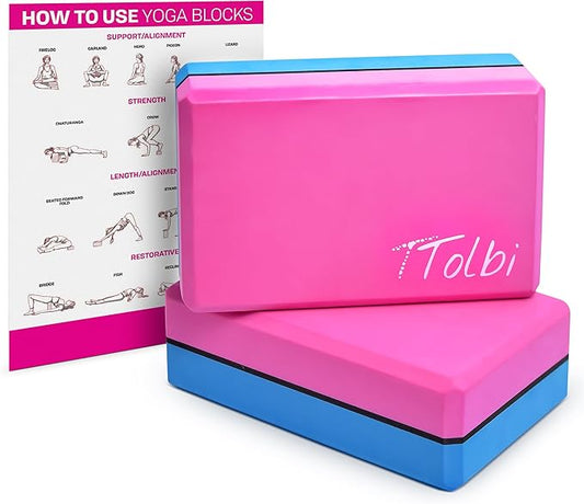 Yoga Blocks 2 Pack Set with Dance Stretch Band & Guide: Non-Slip EVA Foam Block - Ideal Stretching Equipment for Home Workouts, Pilates, Dance, Ballet, Gymnastics, Exercise - Stretch Strap Stuff Props-GravixFit