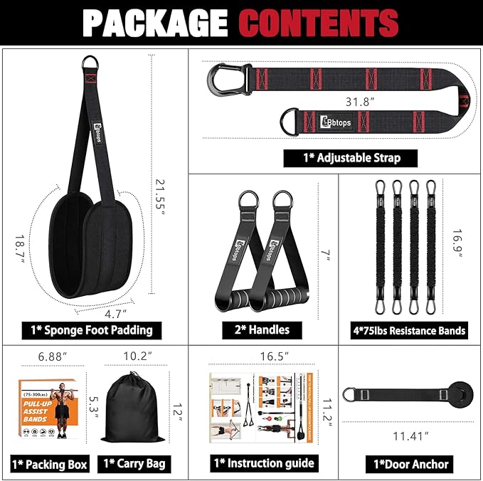 Pull Up Assistance Bands,Up to 300 lbs Assistance,Adjustable Heavy Duty 4 Resistance Bands for Pull up, with Feet/Knee Rest, Handle and Door Anchor for Home Gym Fitness Exercise Strength Training-GravixFit