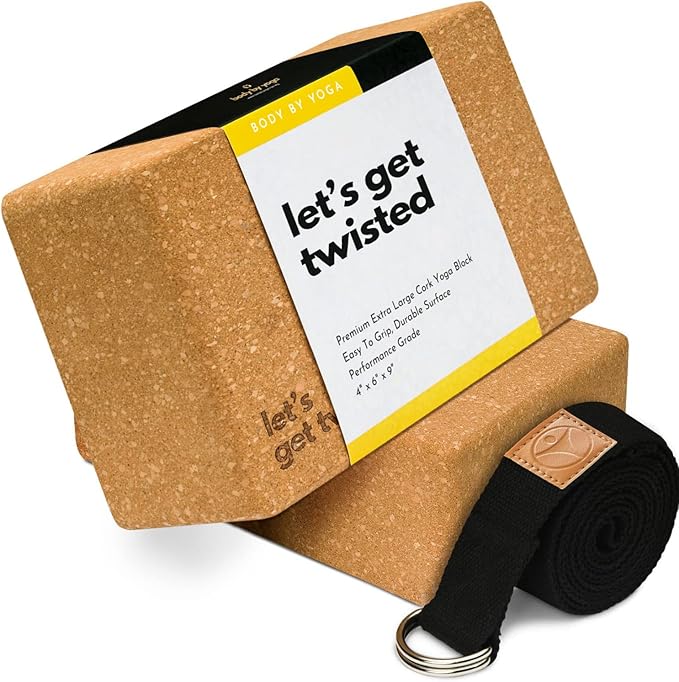 Premium Cork Yoga Blocks - Extra Large Yoga Block 2-Pack or Extra Tall 1-Pack for Inflexible Yogis | Natural, High-Density Cork for Superior Support & Stability | Optional Yoga Strap & Gift Box-GravixFit