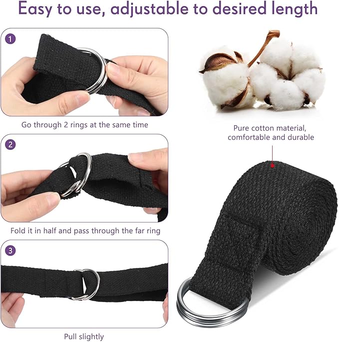 Jerify 10 Pcs Yoga Strap for Stretching Bulk 6ft Exercise Stretch Band with Metal D Ring Adjustable Pilates Non Elastic Yoga Stretch Belt for Women Men Physical Fitness Gym Workout Dance-GravixFit