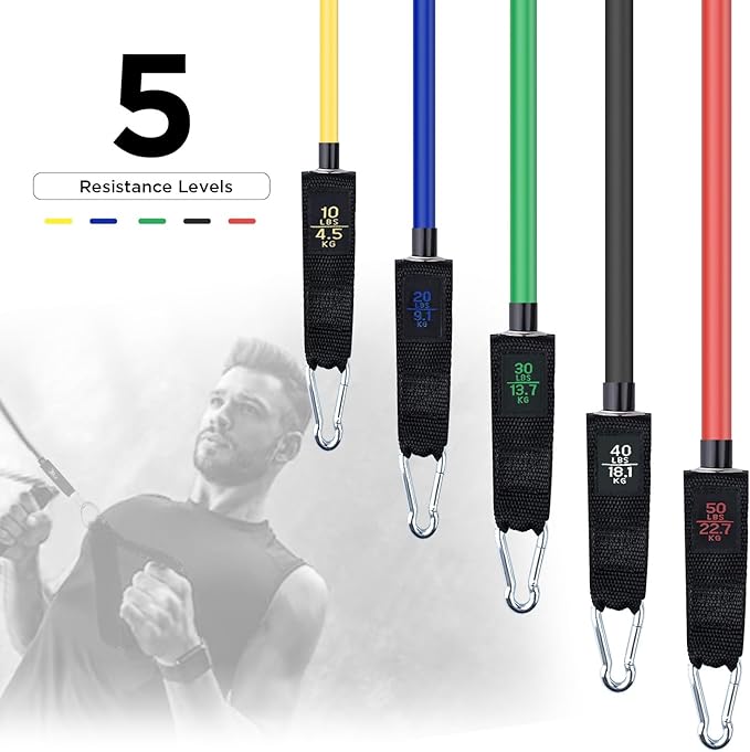 Resistance Bands, Simmgud Exercise Bands Set with Handles, Work Out Bands with Door Anchor, Ankle Straps for Strength Training, Physical Therapy, Home Gym for Men and Women, Yoga, Pilates 150 LBS-GravixFit