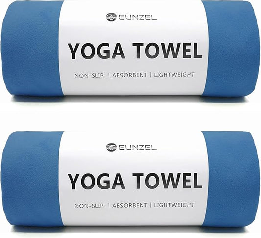 Eunzel 2 Pack Hot Yoga Towel Non Slip Yoga Mat Towel Non-Slip Sweat Absorbent Microfiber Towel for Hot Yoga, Pilates and Workout 72" x 26.5", Navy-GravixFit