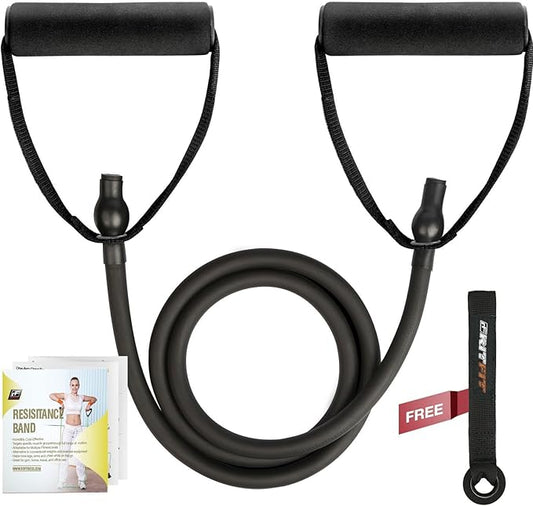 RitFit Single Resistance Exercise Band with Comfortable Handles - Ideal for Physical Therapy, Strength Training, Muscle Toning - Door Anchor and Starter Guide Included-GravixFit