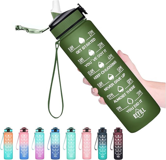 Hyeta 32 oz Water Bottles with Times to Drink and Straw, Motivational Water Bottle with Time Marker, Leakproof, Drinking Sports Water Bottle for Fitness, Gym and Outdoor-GravixFit