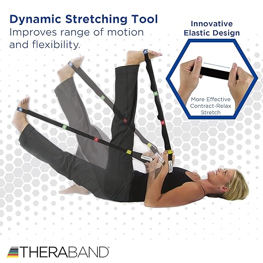 THERABAND Stretch Strap with Loops to Increase Flexibility, Dynamic Stretching Tool for Athletes Including Dancers, Cheerleaders, Gymnasts, Runners, Pilates and Yoga Elastic Stretch Out Band-GravixFit