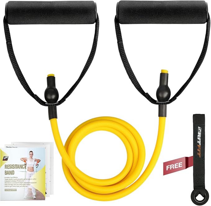 RitFit Single Resistance Exercise Band with Comfortable Handles - Ideal for Physical Therapy, Strength Training, Muscle Toning - Door Anchor and Starter Guide Included-GravixFit