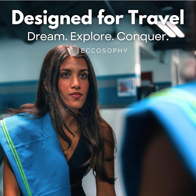 ECCOSOPHY Microfiber Beach Towel – Quick Dry Gym Towel, Highly Absorbent with Ribbed Texture, Lightweight – Ideal for Travel, Pool, Yoga, Fitness & Outdoor Adventures – 71x35 Azure-GravixFit